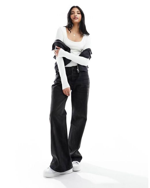 ONLY White 2 Way Long Sleeve Square Neck Top