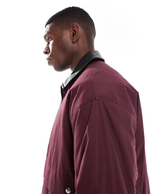 ASOS Red Harrington Jacket With Faux Leather Collar for men