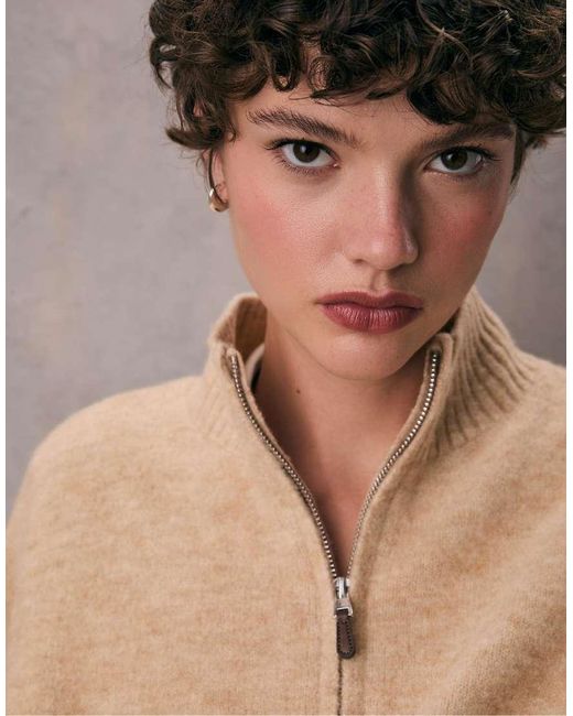 Stradivarius Gebreide Trui Met Rits in het Brown