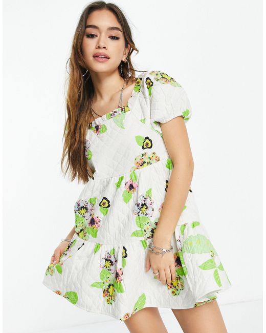 ASOS Puff Sleeve Quilted Square Neck Dress Lyst UK
