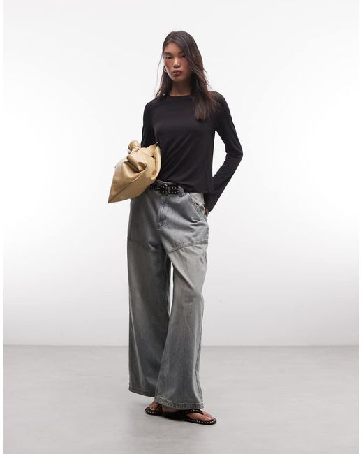 Monki Black Long Fluted Sleeve Jersey Top