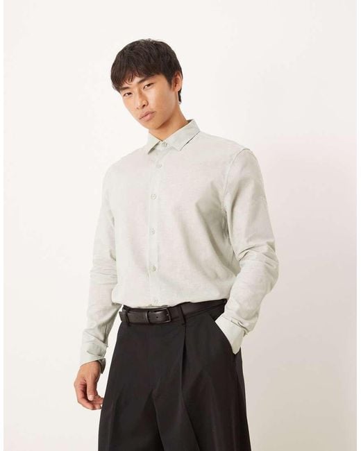 ASOS Natural Formal Linen Blend Regular Shirt for men