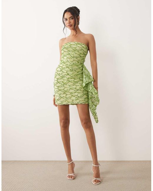 ASOS Green Lace Sequin Bandeau Mini Dress With Scarf Detail