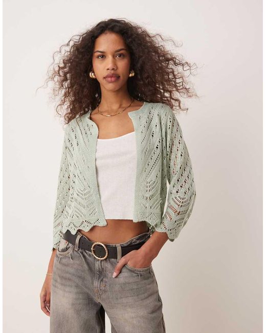Jdy Gray 3/4 Sleeve Crop Broderie Cardigan
