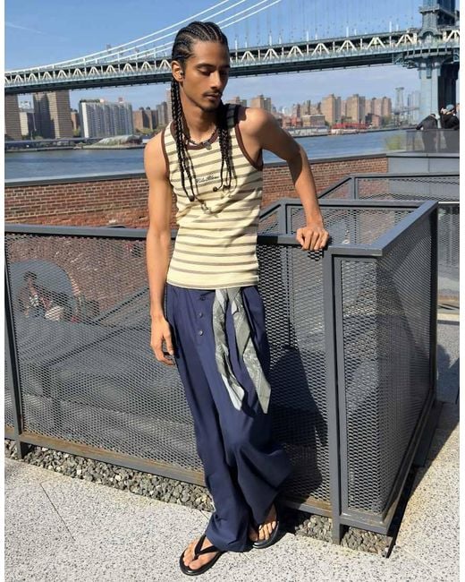 Bershka Blue Contrast Stripe Rib Vest Top for men