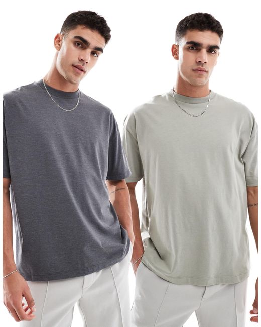 ASOS – 2er-pack basic-t-shirts in Gray für Herren