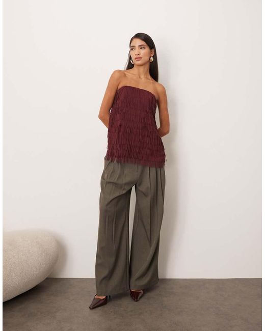 ARRANGE Red Fringe Texture Longline Bandeau Top