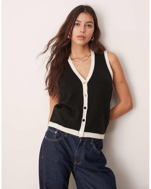 New Look Blue Button Down Knitted Waistcoat