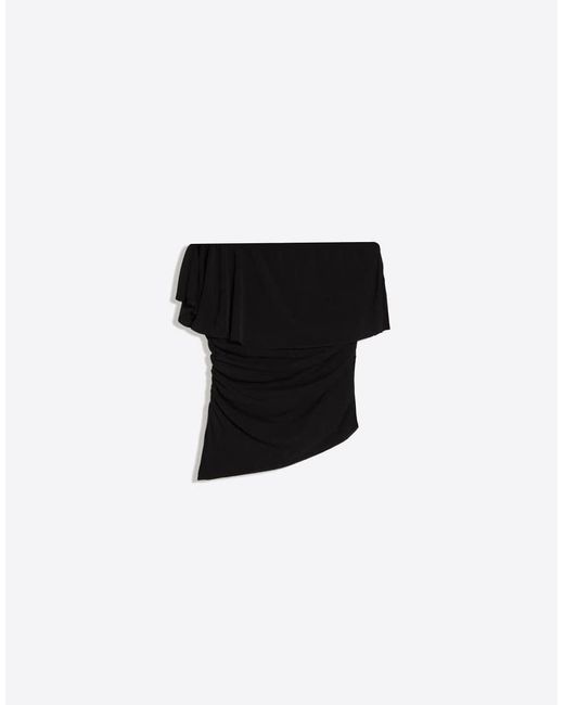 Bershka Black Asymmetric Top With Cape