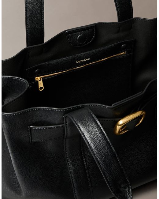 Calvin Klein Black Leather Buckle Medium Tote Bag