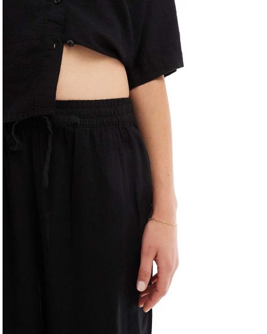 Vero Moda Black Mix & Match Linen Wide Leg Tie Waist Trousers