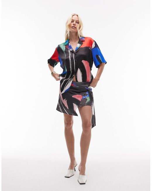 TOPSHOP Multicolor Satin Oversized Resort Shirt