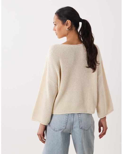 ASOS Natural Knitted Open Stitch Beach Jumper