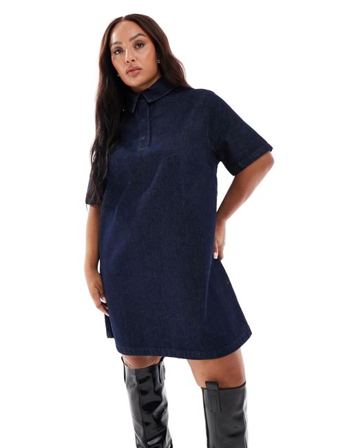 Asos design curve - robe courte en jean avec col polo - brut ASOS en coloris Blue