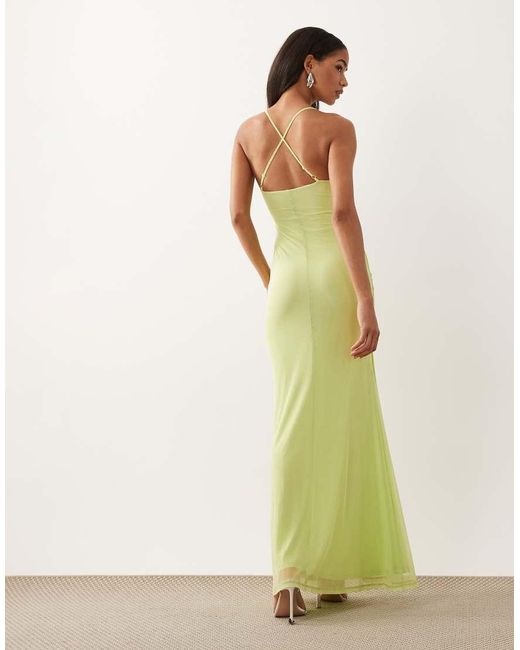ASOS Green Draped Sweetheart Mesh Maxi Dress