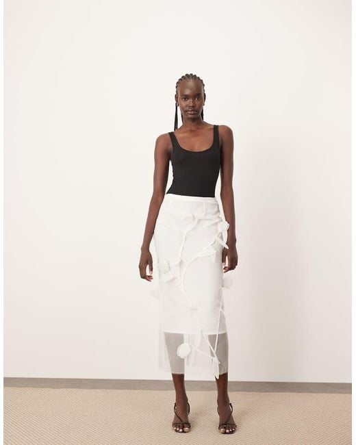 ARRANGE Natural Organza Floral Applique Midi Skirt