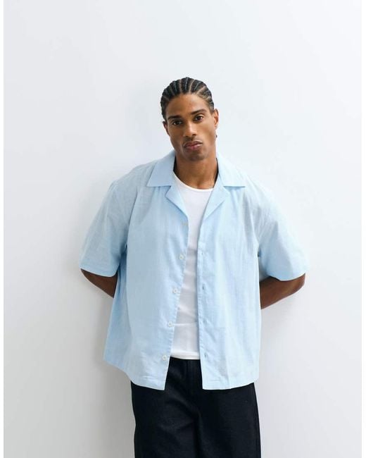 ASOS Blue Boxy Oversized Amalfi Back Print Shirt for men