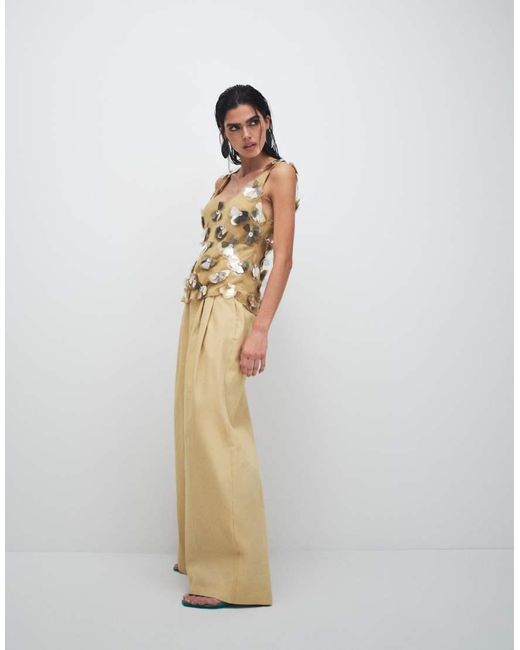 ASOS Brown 3d Flower Embellished Scoop Neck Cami
