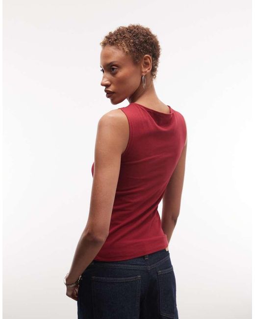 Weekday Red Festival V Neck Strap Detail Top