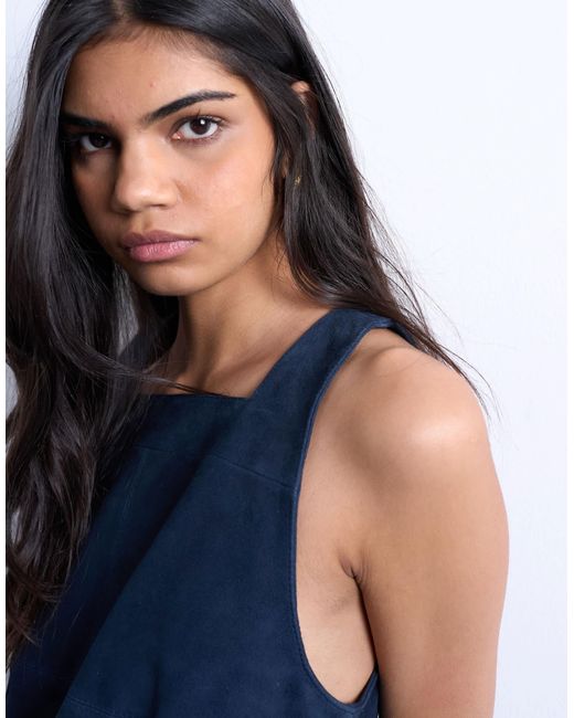 TOPSHOP Blue – neckholder-minikleid aus echtem wildleder