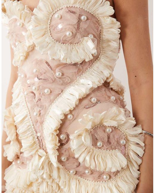 ASOS Natural Swan Embellished 3d Mini Dress