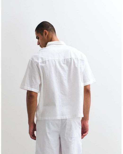 ASOS White Linen Blend Boxy Oversized Shirt for men