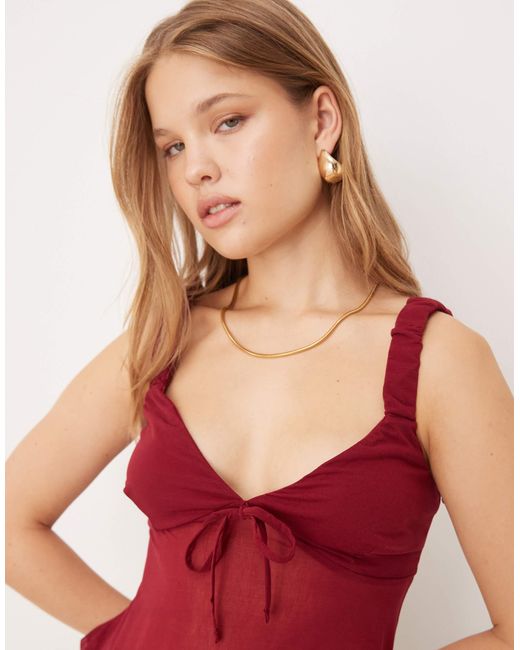 ASOS Red Mesh Cami Top With Bow Detail