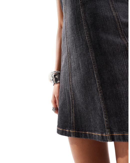 collusion slash neck denim mini dress Collusion Slash Neck Frill Hem Smock Mini Dress