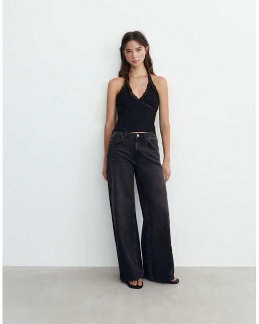 Pull&Bear Blue Lace-trimmed Halter Top