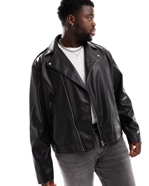 ASOS Black Faux Leather Biker Jacket for men