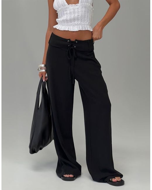 Princess Polly Black Raymonde Linen Blend Removable Belt Wide Leg Trousers