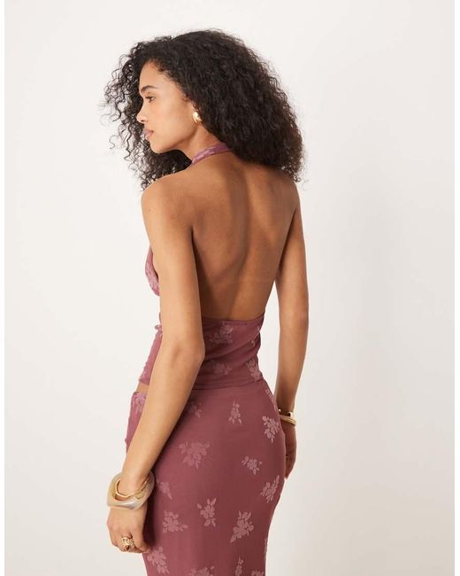 ASOS Red Burn Out Floral High Neck Cowl Top Co Ord