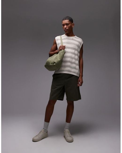 Topman Gray Relaxed Fit Knitted Crochet Tank With Metallic Yarn for men