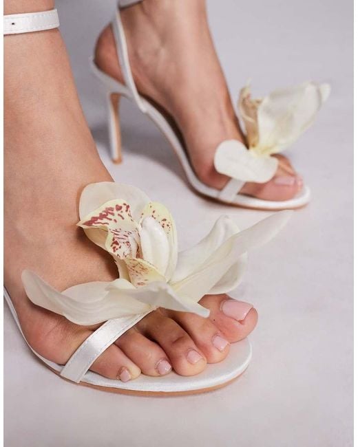 Public Desire White Smitten Satin Lily Flower Barely There High Heels