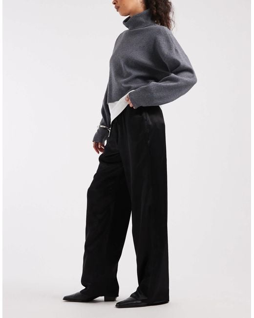 ASOS Gray Satin Wide Leg Pull On Trouser