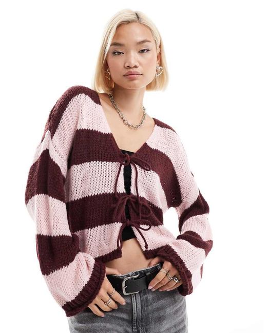 Miss Selfridge Pink Slouchy Knitted Tie Front Cardigan