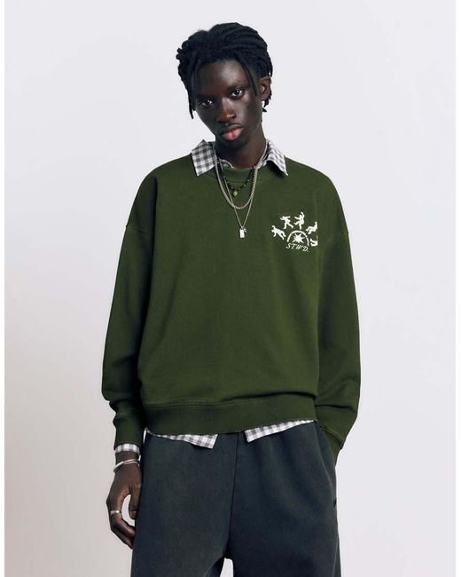 Pull&Bear Green Acid Graphic Sweatshirt for men