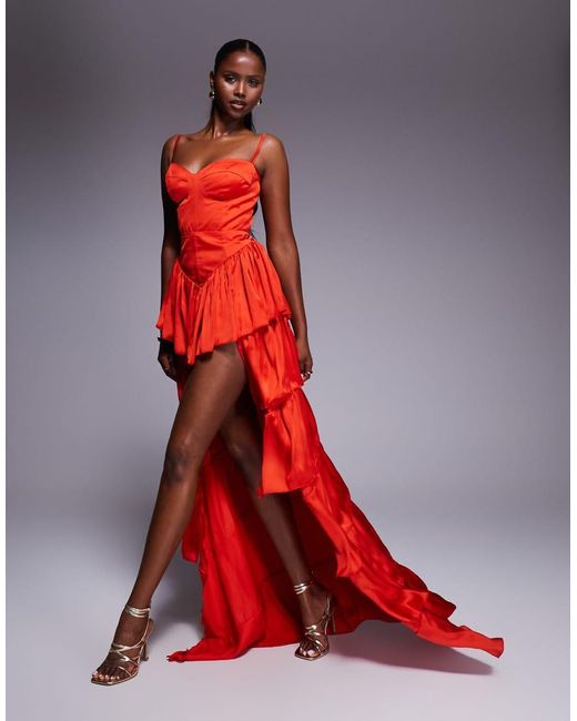 Vestido Largo Rojo Con Bajo Asimétrico Con Volantes Escalonados Dolce De The Dolls House de color Red