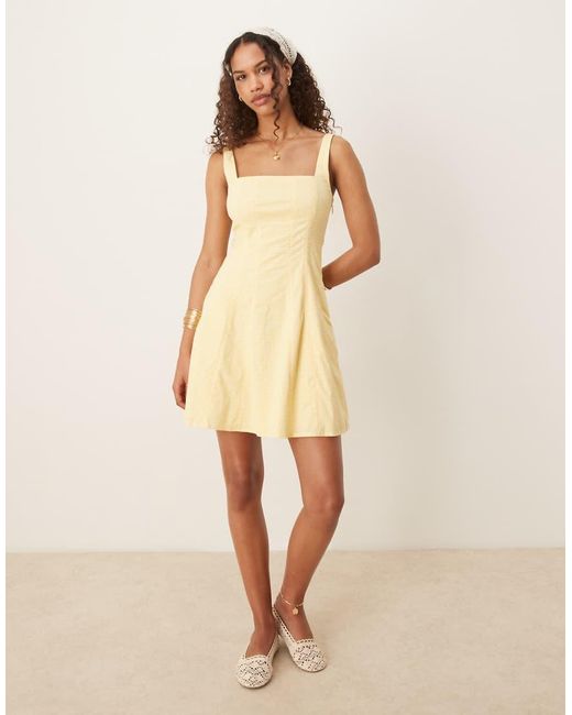 Abercrombie & Fitch Natural Square Neck Pleated A-line Mini Skort Dress