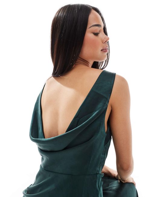 L'invitée - robe longue satinée à dos bénitier - émeraude Six Stories en coloris Blue