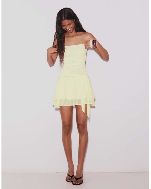 Bershka Natural Mini Bandeau Dress With Printed Belt