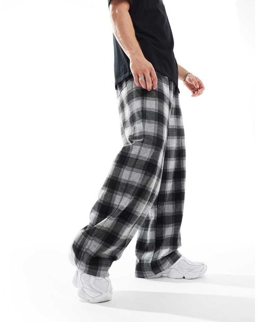 Pull&Bear Black Wide Leg Skate Checked Trouser for men