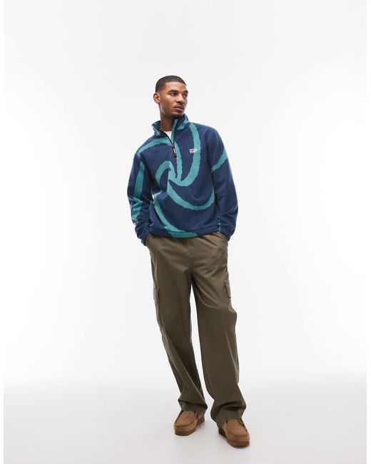Parlez Blue Chevy Swirl Pattern 1/4 Zip Fleece for men