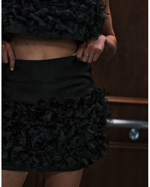 Sister Jane Black Plume Organza 3D Floral Mini Skirt Co-Ord
