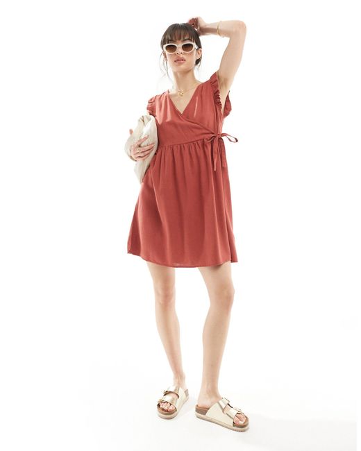 Vero Moda Red Mini Dress With Wrap Front