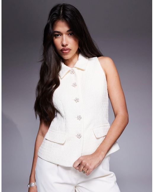 River Island White Boucle High Neck Waistcoat