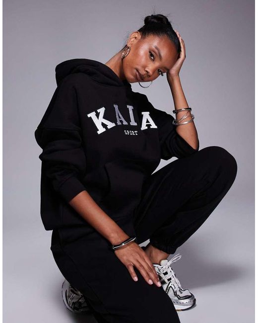Kaiia Blue Cotton Blend Sport Embroidered Logo Oversized Hoodie Co-ord