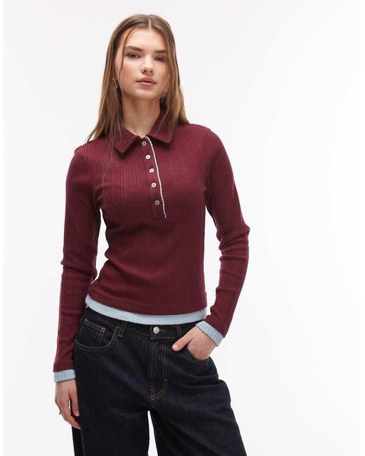 ASOS Double Layer Collared Button Front Polo Top