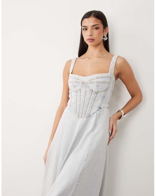 Bardot Natural Lilah Denim Corset Detail Maxi Dress