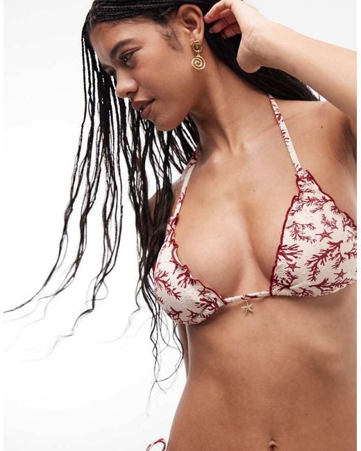 River Island White Coral Print Bikini Top